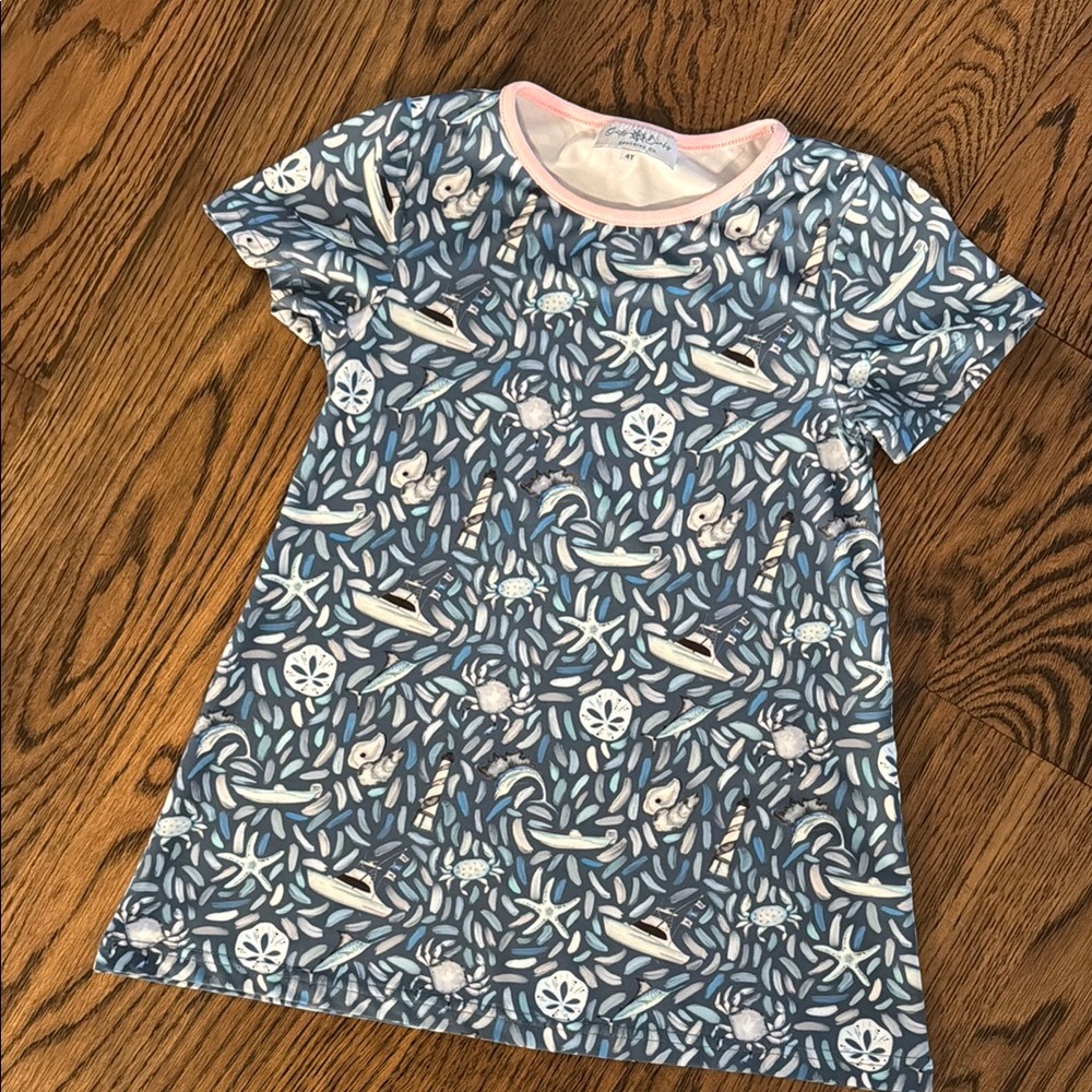 Girls Blue and White Coastal Dress